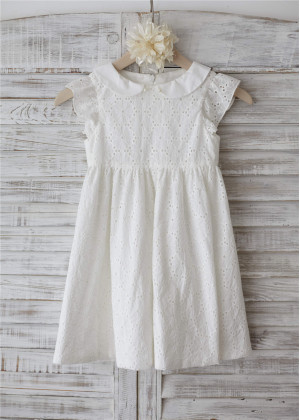 Peter Pan Collar Ivory Cotton Knee Length Flower Girl Dress